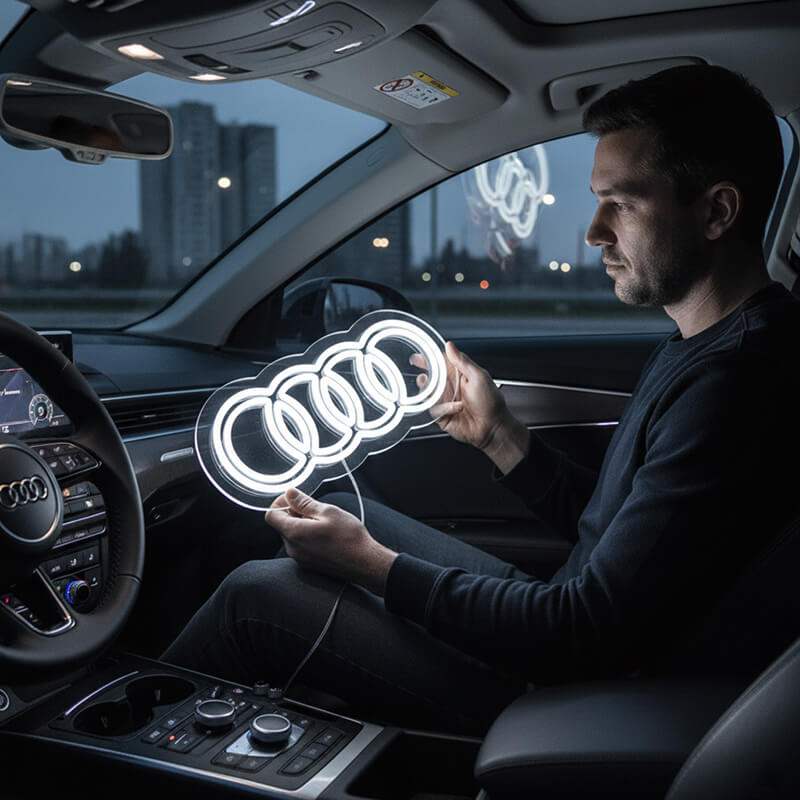 Audi Neon Schild dimmbar – 9 Stufen USB auf 6mm Acrylplatte