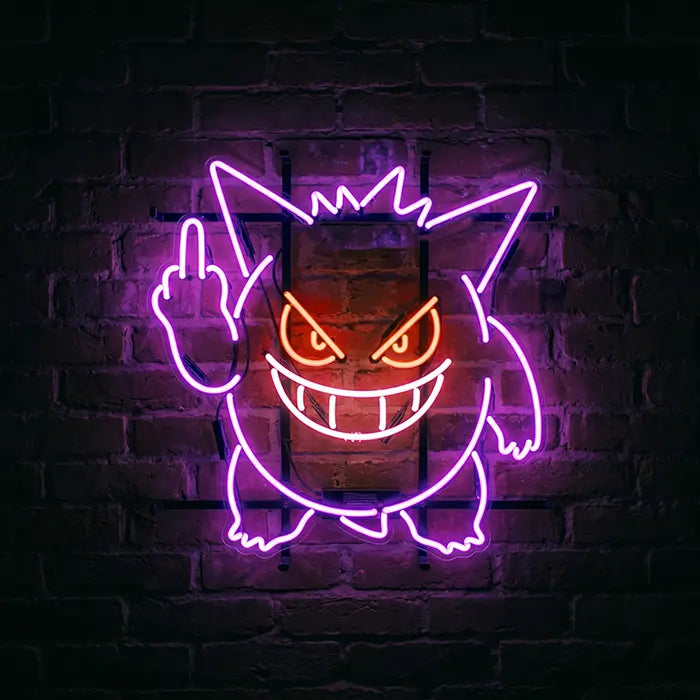 Gengar Mittelfinger Neon Pokémon LED Schild – USB Leuchtschild | Gamer Wanddeko