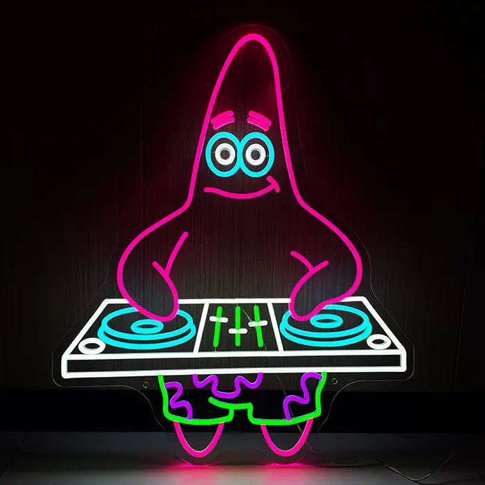 Patrick DJ Neon LED Sign – Dimmable with Remote | SpongeBob Party Decor