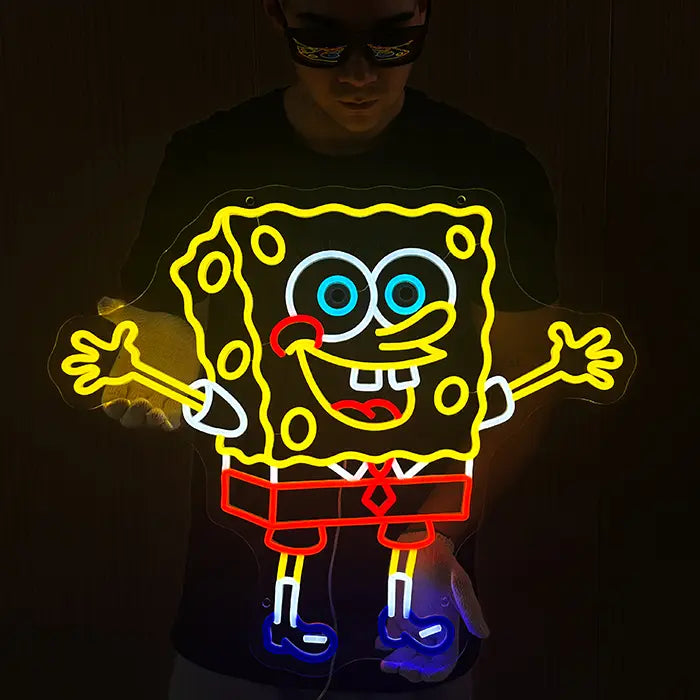 Bikini-Bottom Charaktere Neon LED Schild – USB & 12V Leuchtschild | Schwammkopf Sammler Set