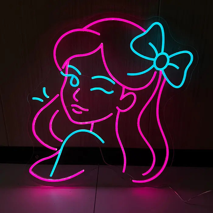 Neon Bunny LED Sign Set, pin-up design on 6 mm (1/4 inch) acrylic, neon tube laid by hand