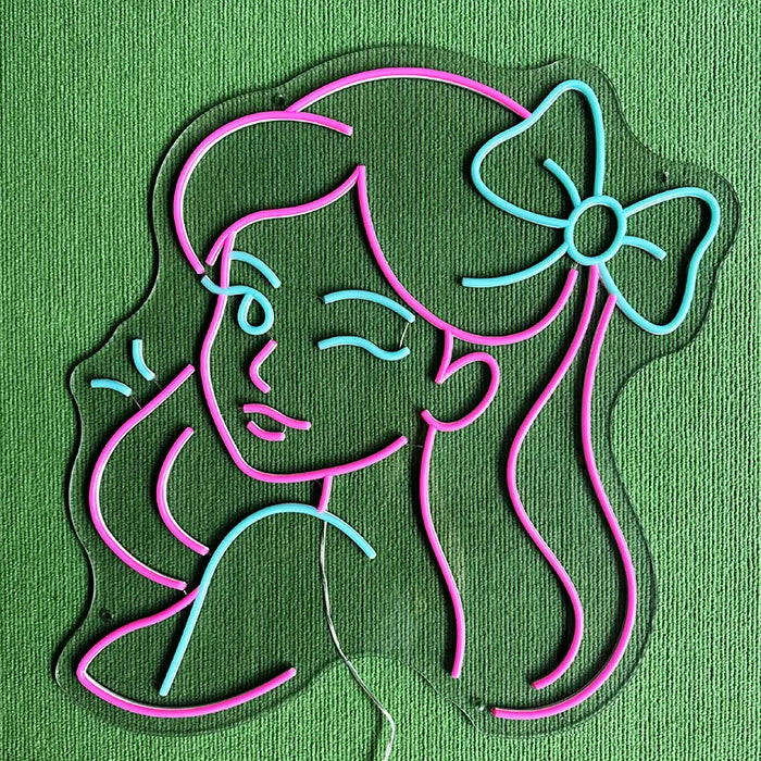 Neon Bunny LED Sign Set, close view of the transitions between the neon lines