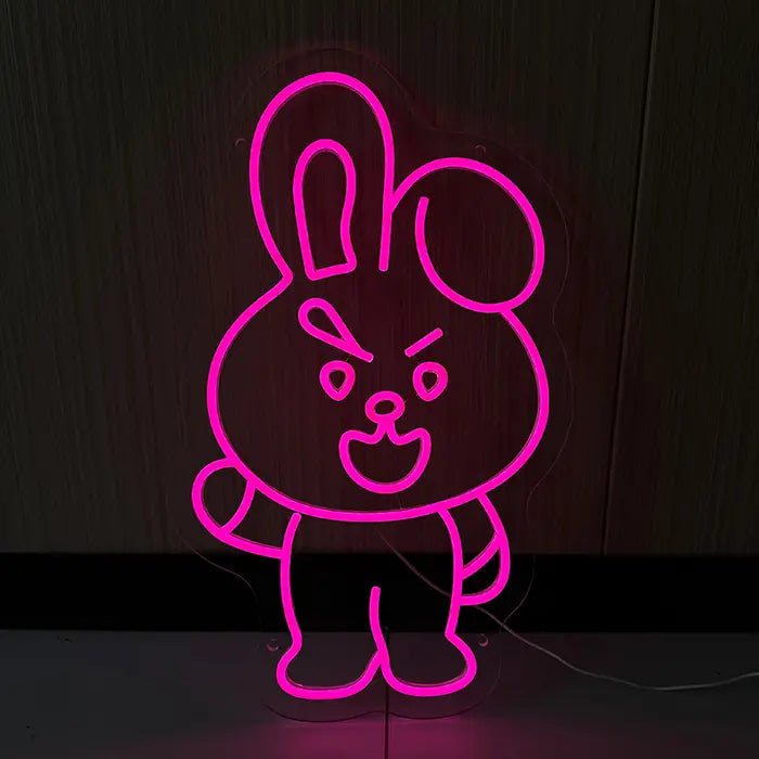 Pinker Hase Neon LED Schild, auf 6 mm Acrylglas, Neonschlauch in Handarbeit verlegt