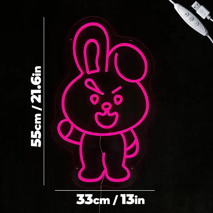 Pinker Hase Neon LED Schild, vollständig im Bild, komplette Kontur des Motivs
