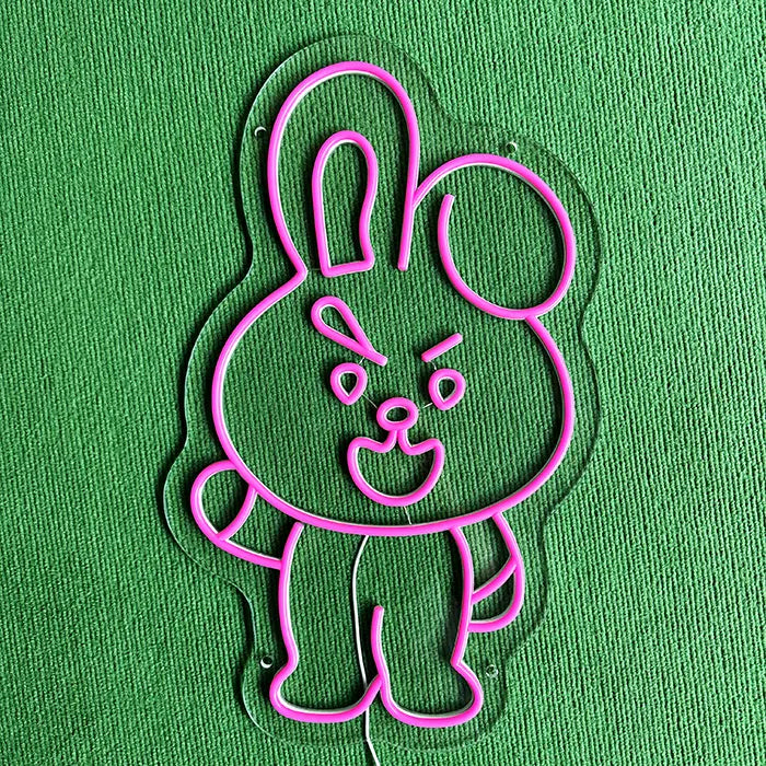 Pinker Hase Neon LED Schild, schräg von oben aufgenommen, Tiefe des Neonschlauchs erkennbar