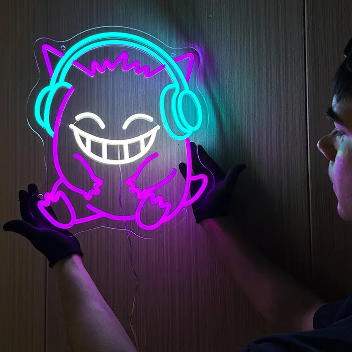 Pokémon Gengar Chill neon LED sign, glowing against a dark background, USB, dimmable
