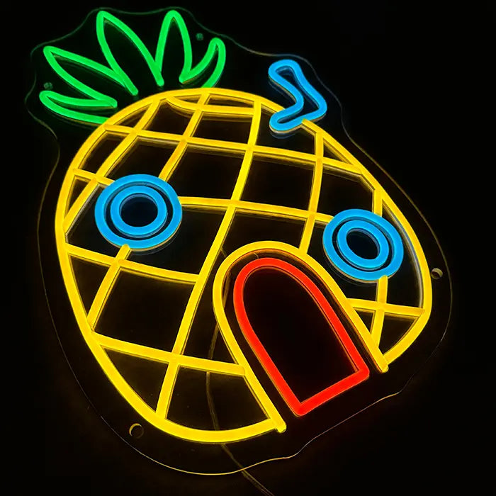 파인애플 하우스 네온 LED 사인 – USB, 밝기 조절 | 스폰지밥 벽 장식