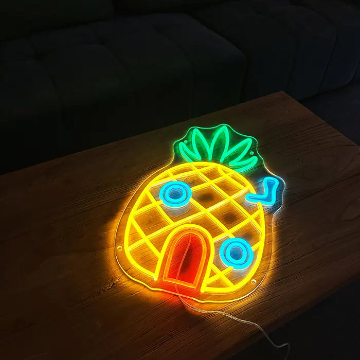 파인애플 하우스 네온 LED 사인 – USB, 밝기 조절 | 스폰지밥 벽 장식