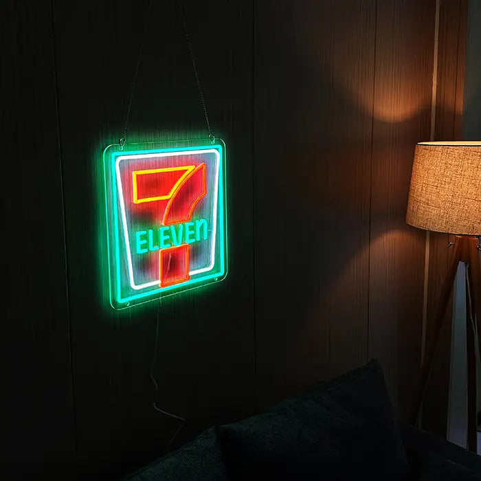 שלט ניאון LED 7-Eleven רטרו – עמעום עם שלט רחוק | דקורציית קיר לוגו רטרו
