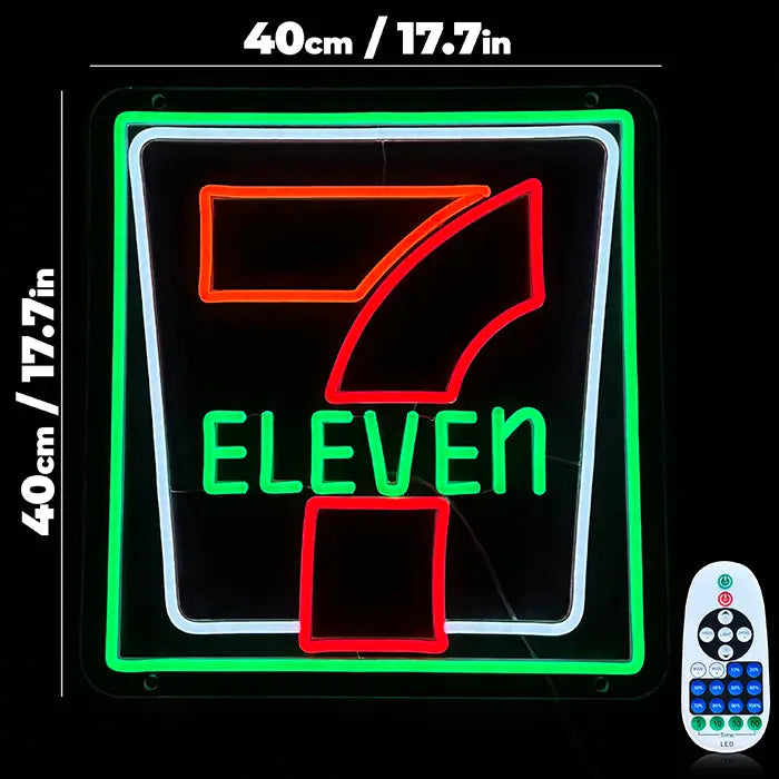 שלט ניאון LED 7-Eleven רטרו – עמעום עם שלט רחוק | דקורציית קיר לוגו רטרו