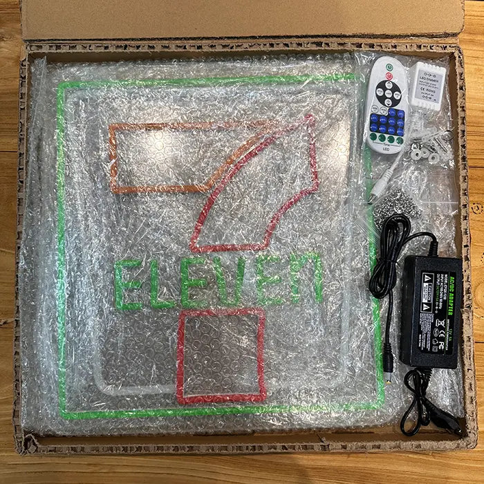 שלט ניאון LED 7-Eleven רטרו – עמעום עם שלט רחוק | דקורציית קיר לוגו רטרו
