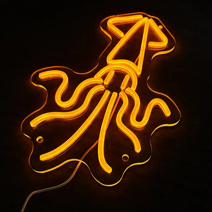 Gold Octopus Neon LED Sign head-on against a dark background, all eight arms glowing