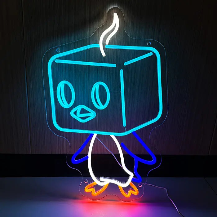 Pokémon Eiscue Neon LED Sign glowing head-on, ice cube head above a penguin body