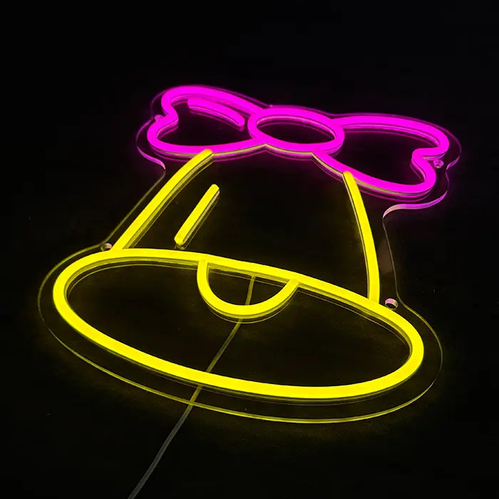 Little Bell Neon LED Sign cut out head-on, the body of the bell and the clapper glowing evenly