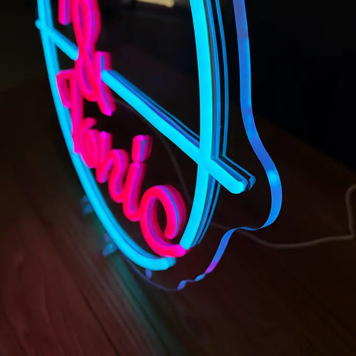 Gin & Tonic Neon LED Sign photographed from the side, neon tubes stand out from the panel