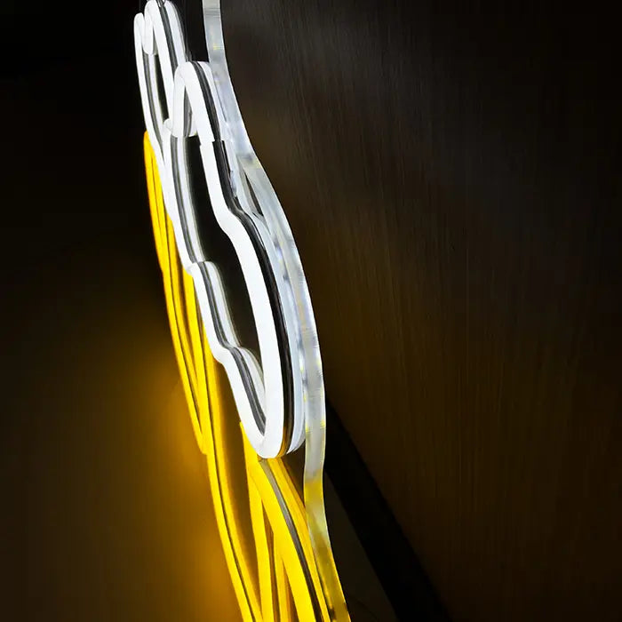 Beer Steins Neon LED Sign photographed from the side on the wall, neon tubes raised on the panel