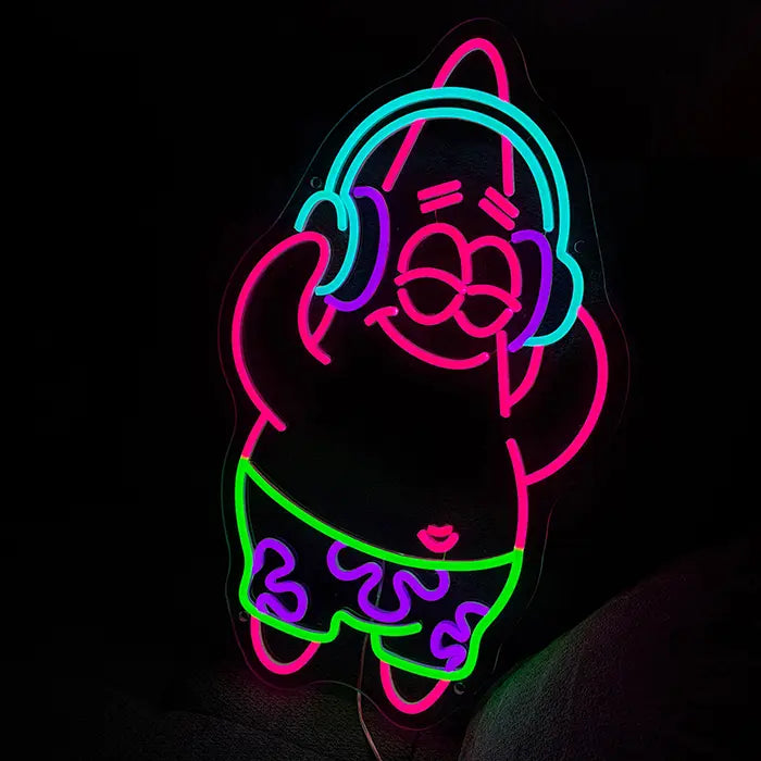 Patrick Music Neon LED Sign – Dimmable with Remote | SpongeBob Teen Room Decor