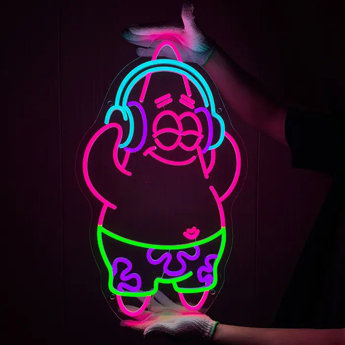 Patrick Music Neon LED Sign – Dimmable with Remote | SpongeBob Teen Room Decor
