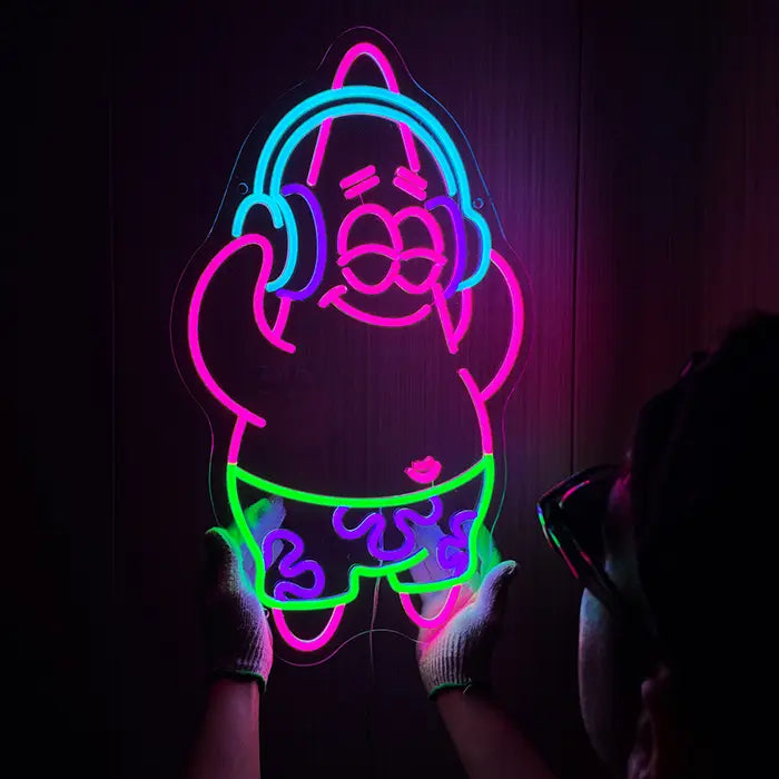 Patrick Music Neon LED Sign – Dimmable with Remote | SpongeBob Teen Room Decor