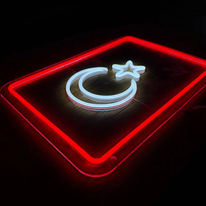 Turkish Flag Neon LED Sign – Dimmable, USB or 12V | Turkey Fan Wall Decor