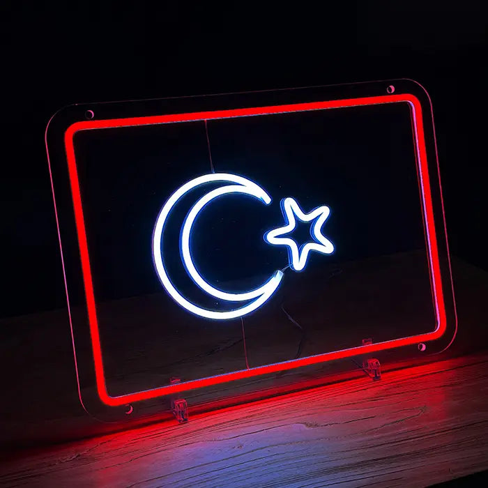 Turkish Flag Neon LED Sign – Dimmable, USB or 12V | Turkey Fan Wall Decor