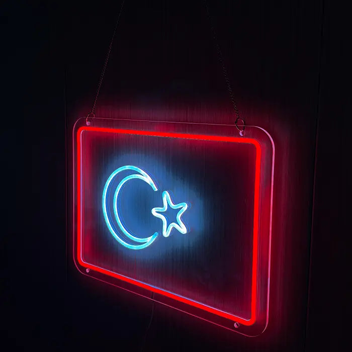 Turkish Flag Neon LED Sign – Dimmable, USB or 12V | Turkey Fan Wall Decor