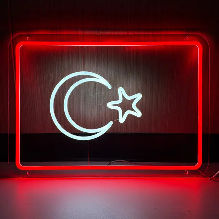 Turkish Flag Neon LED Sign – Dimmable, USB or 12V | Turkey Fan Wall Decor