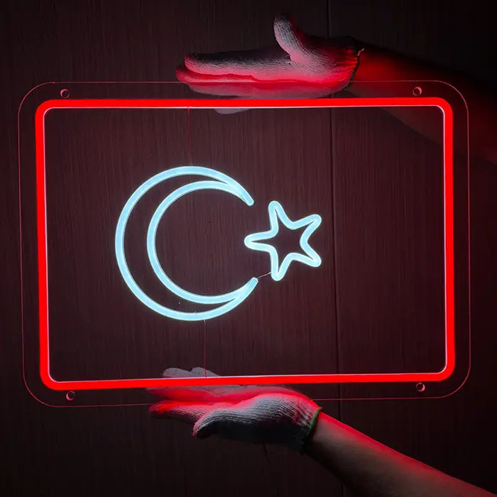 Turkish Flag Neon LED Sign – Dimmable, USB or 12V | Turkey Fan Wall Decor