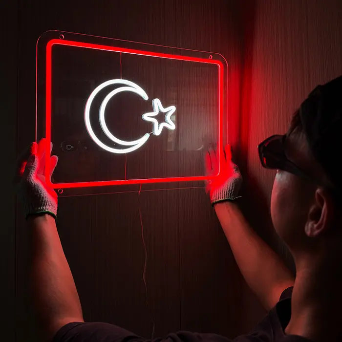 Turkish Flag Neon LED Sign – Dimmable, USB or 12V | Turkey Fan Wall Decor