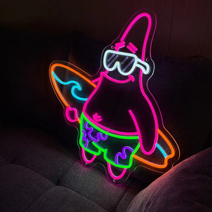 Patrick Surfer Neon LED Sign – Dimmable with Remote | SpongeBob Beach Decor