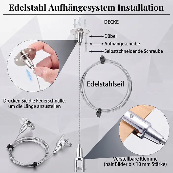 2er Set - Edelstahl Leuchtschild Aufhängungssystem