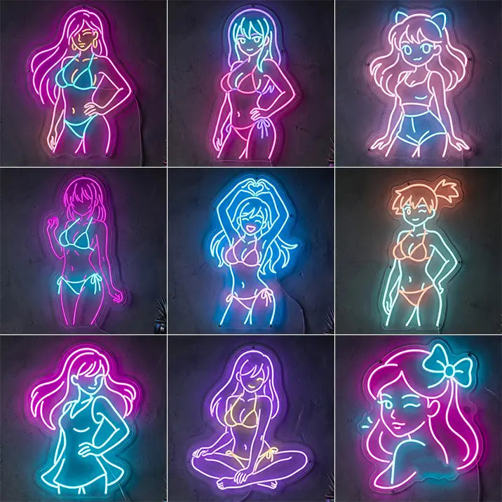 Neon Bunny LED Schilder Set – Sexy Pin-Up Leuchtschilder | Wanddeko