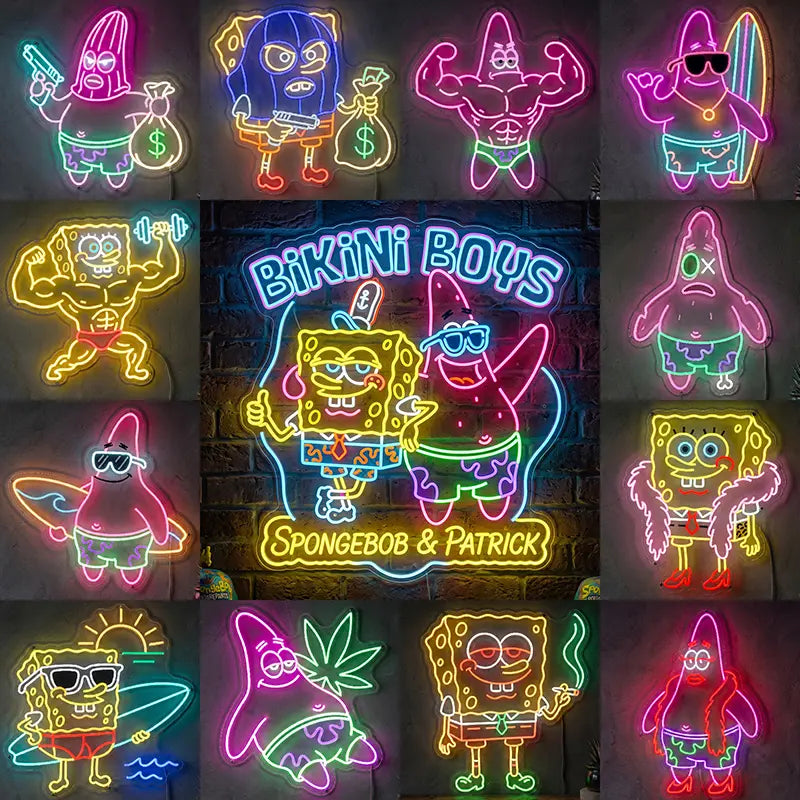 Bikini Boys Neon LED Schilder – alle 12 SpongeBob & Patrick Motive im Überblick