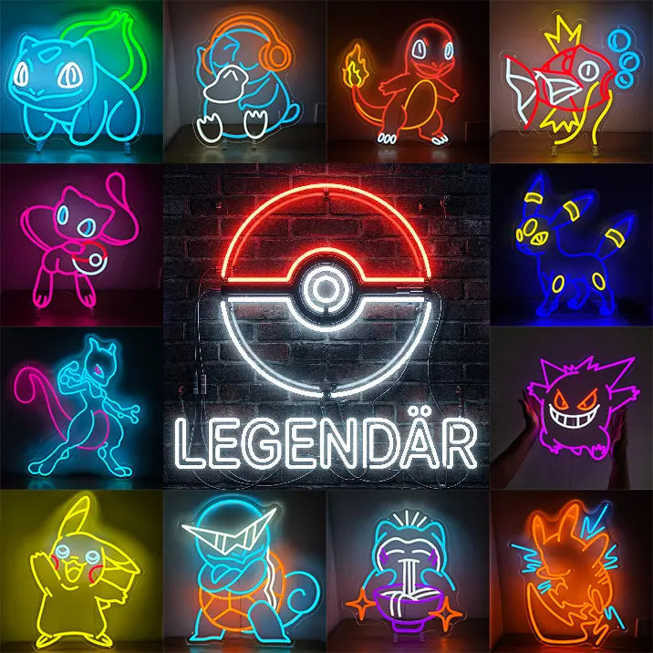 Pokémon Charaktere Neon LED Schild – USB & 12V Leuchtschild | Pokémon Sammler Set