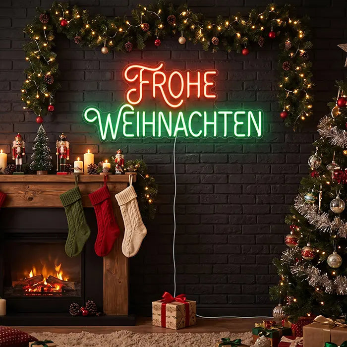 "Frohe Weihnachten" in Rot-Grün Style XL 55cm (12V)