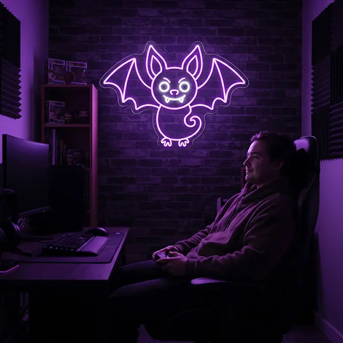Fledermaus Freddy Neon LED Schild – Dimmbar mit Fernbedienung | Halloween Kinderzimmer Deko