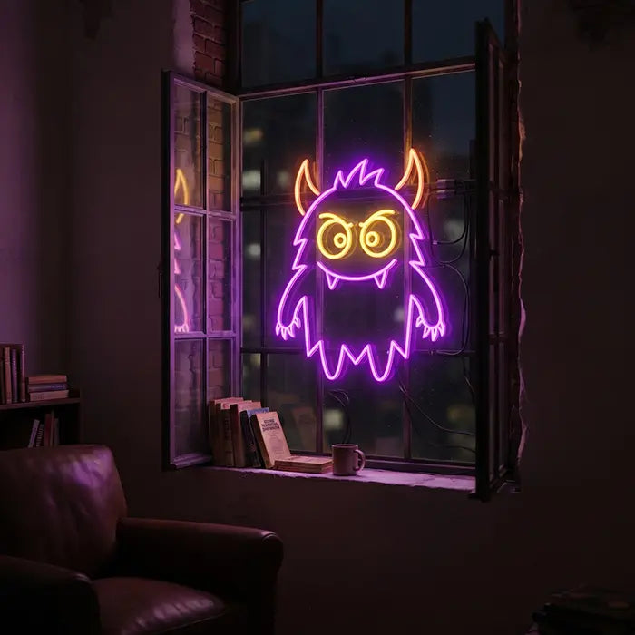 Fussel-Monster Neon LED Schild – Dimmbar mit Fernbedienung | Monster Kinderzimmer Deko