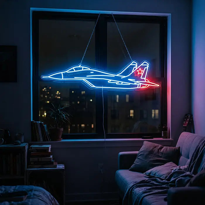 MiG-29 Fighter Jet Set Neon LED Sign – 4 Designs, Dimmable | Aviation Decor