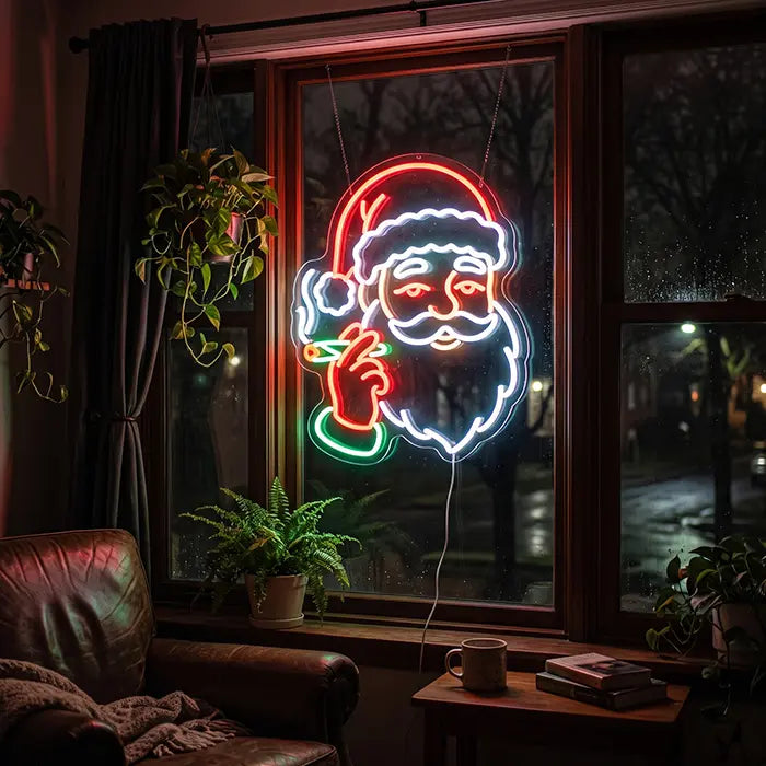 Stoner Santa Neon LED Sign – Dimmable with Remote | Funny Christmas Decor