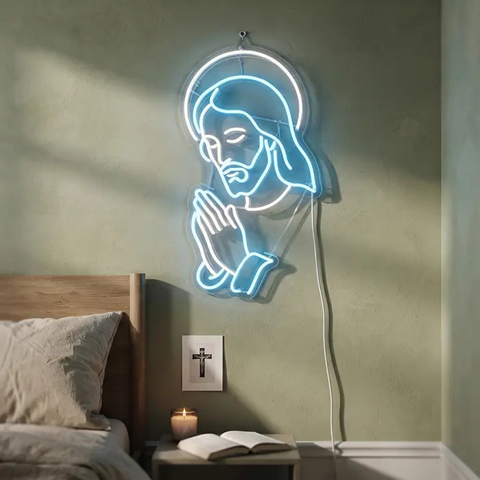 "Bitte um Vergebung" Jesus LED Neoschild XL 55cm