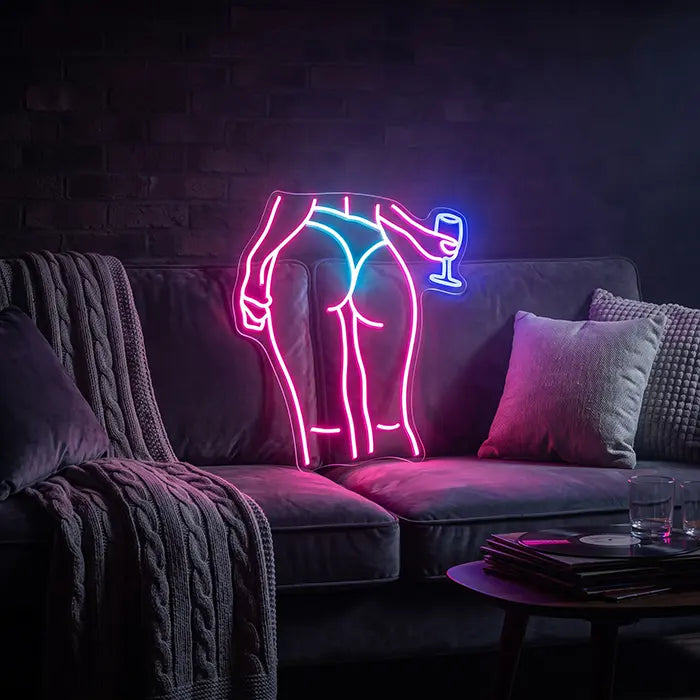 Pinke Silhouette mit Weinglas XL 60cm (12V)