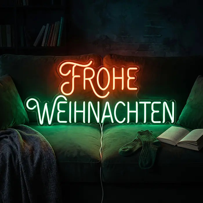 "Frohe Weihnachten" in Rot-Grün Style XL 55cm (12V)