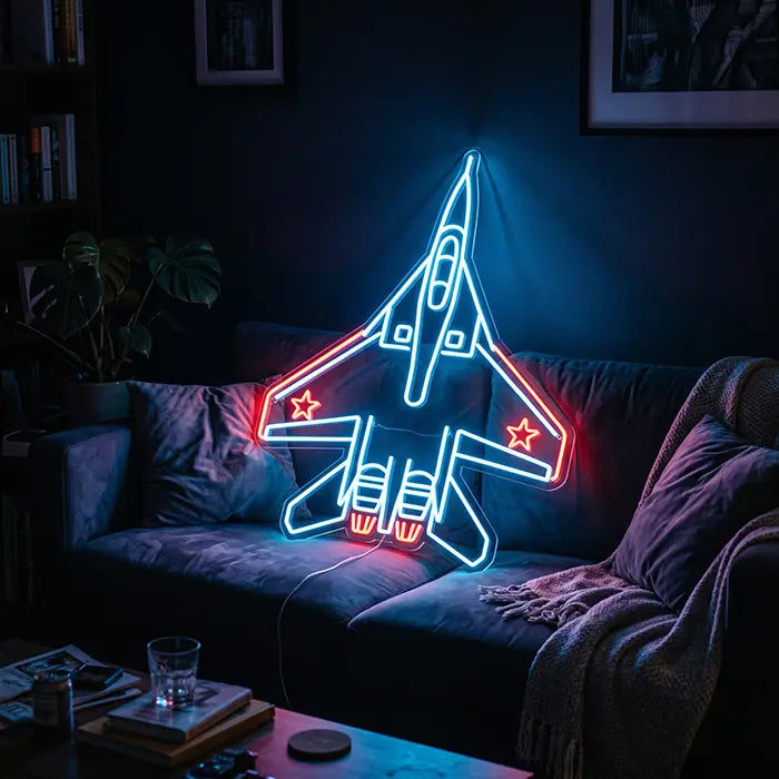 MiG-29 Fighter Jet Set Neon LED Sign – 4 Designs, Dimmable | Aviation Decor