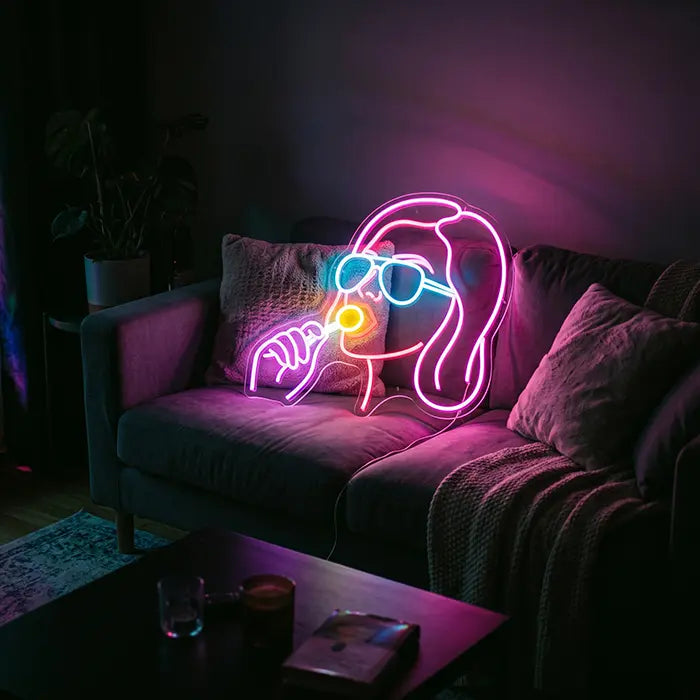 Girl with Lollipop Neon LED Sign – Dimmable with Remote | Pop Art Wall Decor