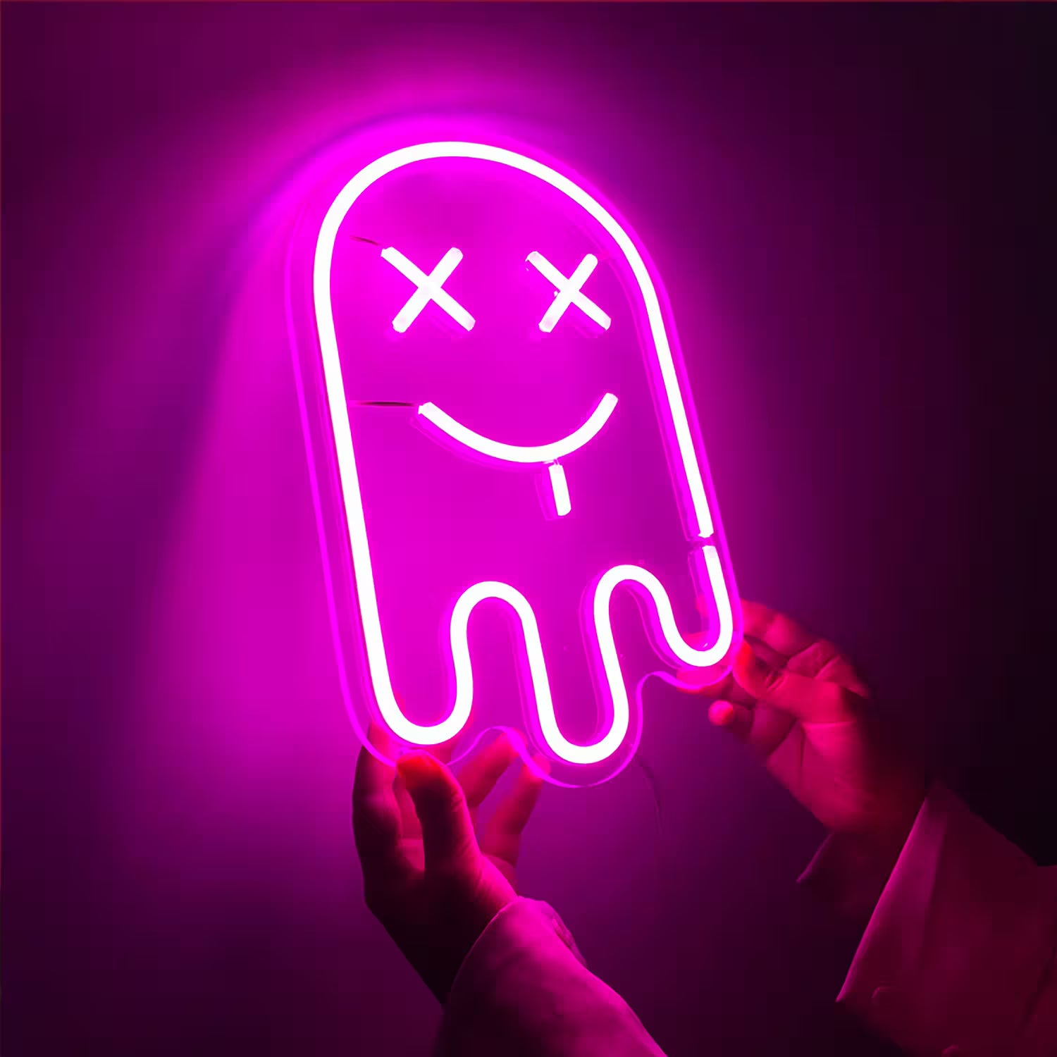 Pinker Geist Neon LED Schild USB – Kawaii Halloween Deko fürs Kinderzimmer