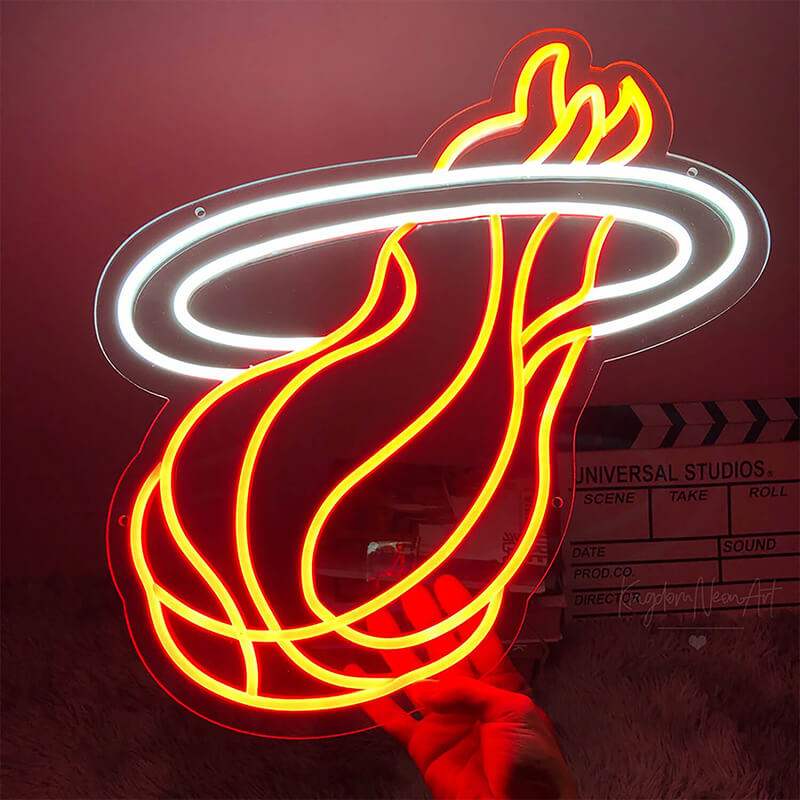 Feuer Basketball Neon LED Schild beleuchtet – Jungenzimmer Sport Deko