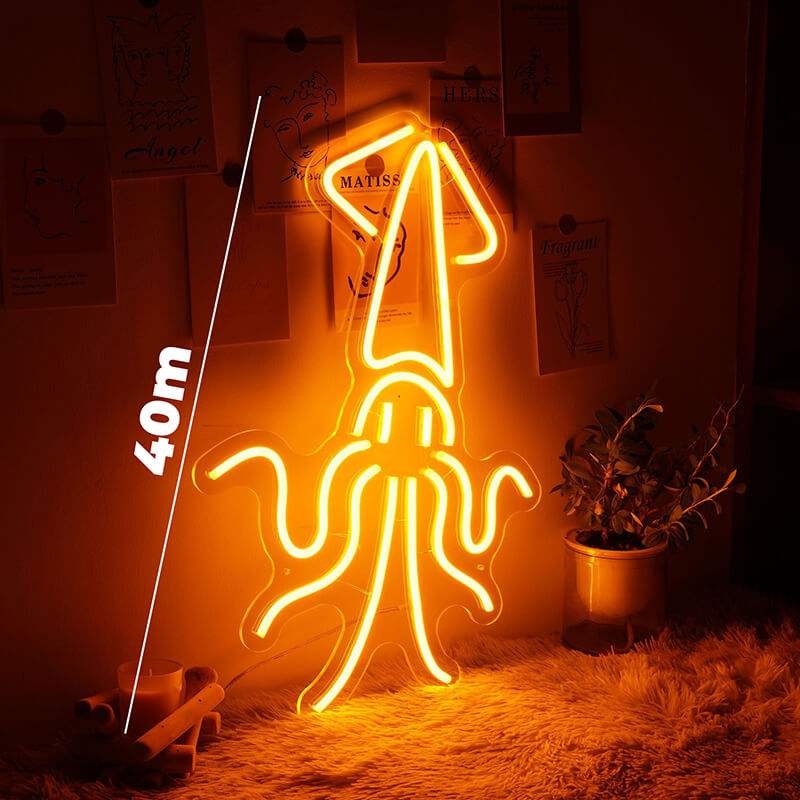 Goldener Tintenfisch Neon LED Schild – Strandhaus und Beach Bar Beleuchtung