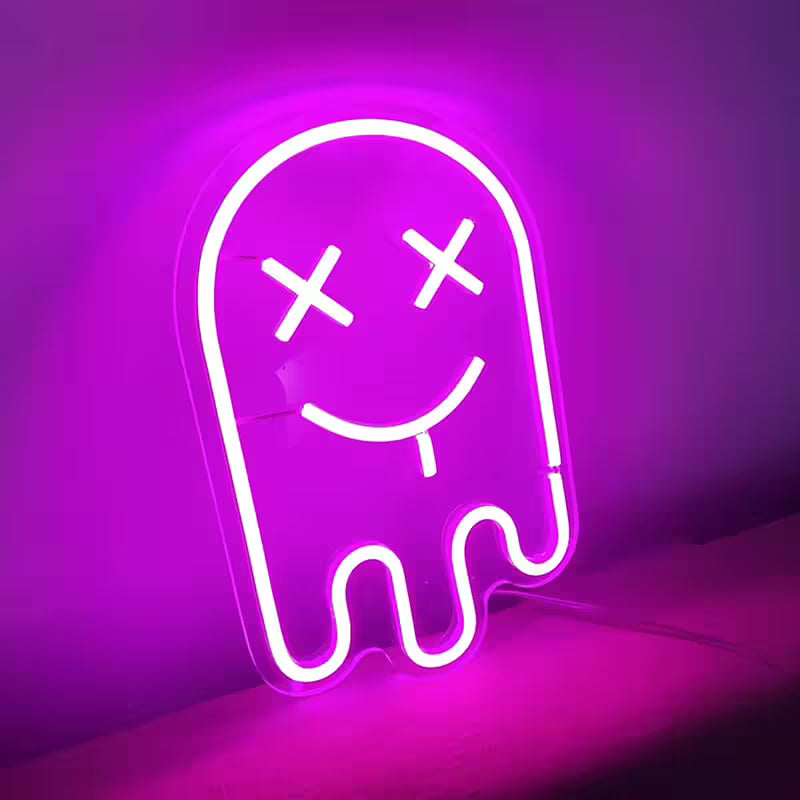 Pinker Geist LED Leuchtschild beleuchtet – Ghost Wanddeko fürs Mädchenzimmer