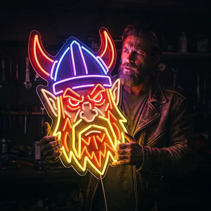 Böser Wikinger Neon LED Schild – Dimmbar mit Fernbedienung | Wikinger Männerhöhle Deko