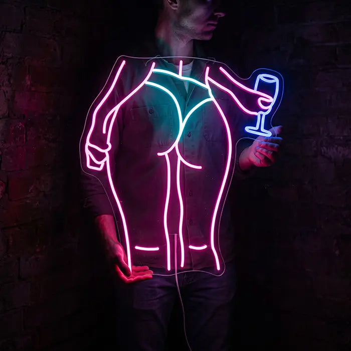 Pinke Silhouette mit Weinglas XL 60cm (12V)